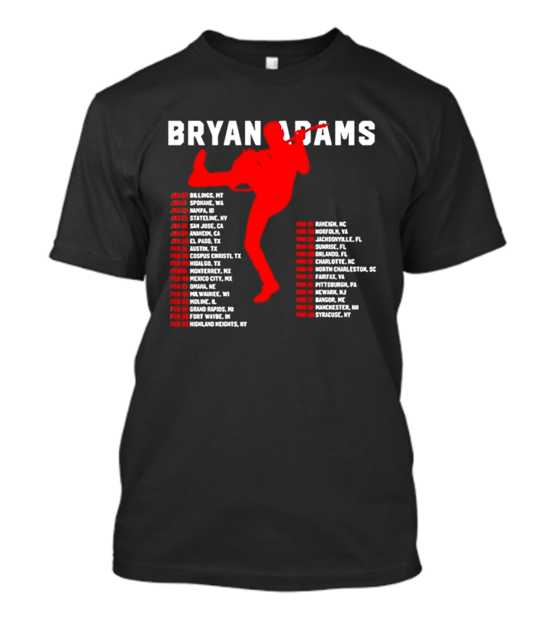 Bryan Adams Kicking Guitar With 2023 Tour Dates And Cities T-Shirt