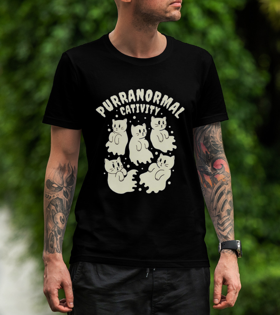 Purranormal Cativity Ghost Cats Design Halloween Cats T-Shirt