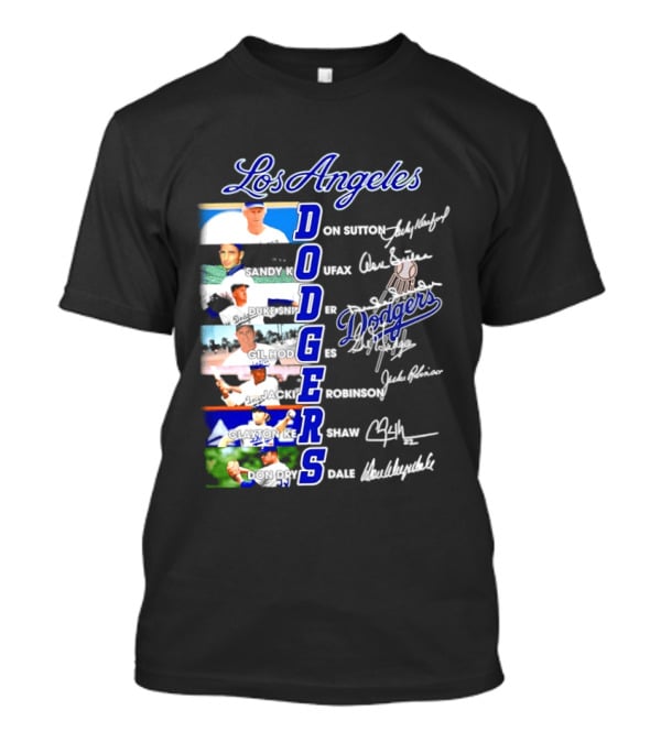 Los Angeles Dodgers Don Sutton Sandy Koufax Duke Snider Gil Hodges Jackie Robinson Clayton Kershaw Don Drysdale Signatures T-Shirt