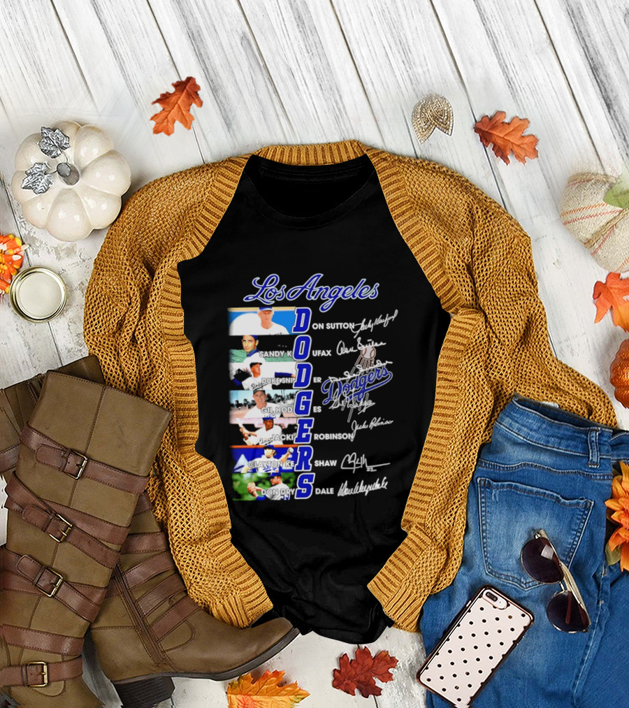 Los Angeles Dodgers Don Sutton Sandy Koufax Duke Snider Gil Hodges Jackie Robinson Clayton Kershaw Don Drysdale Signatures T-Shirt