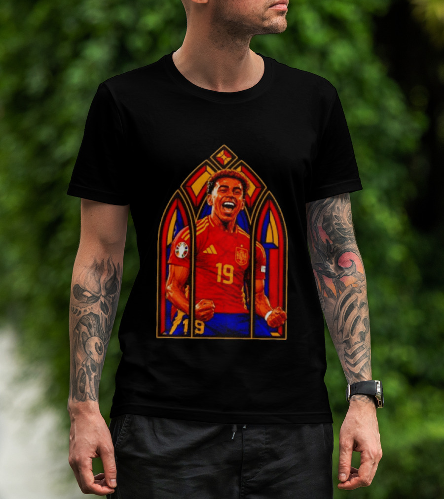 Lamine Yamal Spain National Team Number 19 Stained Glass Artistry T-Shirt