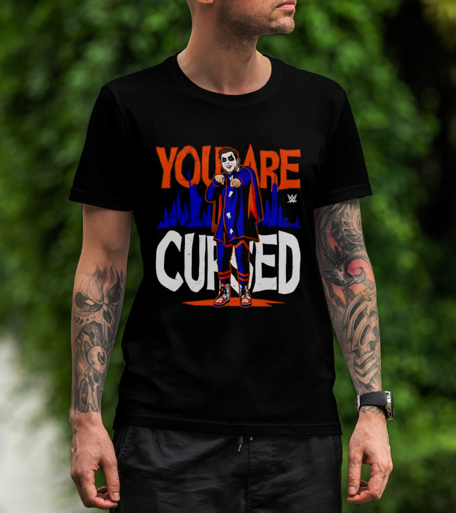 Danhausen You Are Cursed WWE Distressed Orange Blue Jokerface T-Shirt