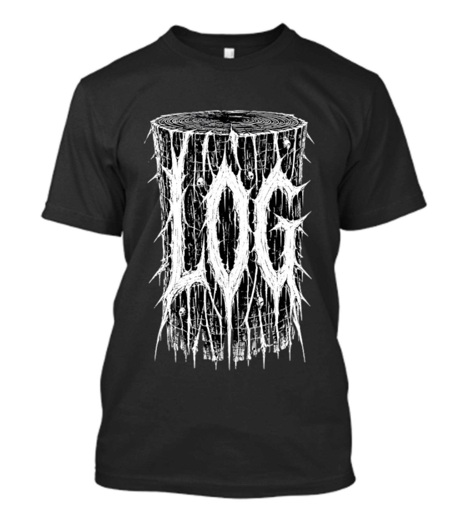 Log Stump Metal Band Dripping White Lettering Forest Aesthetic T-Shirt