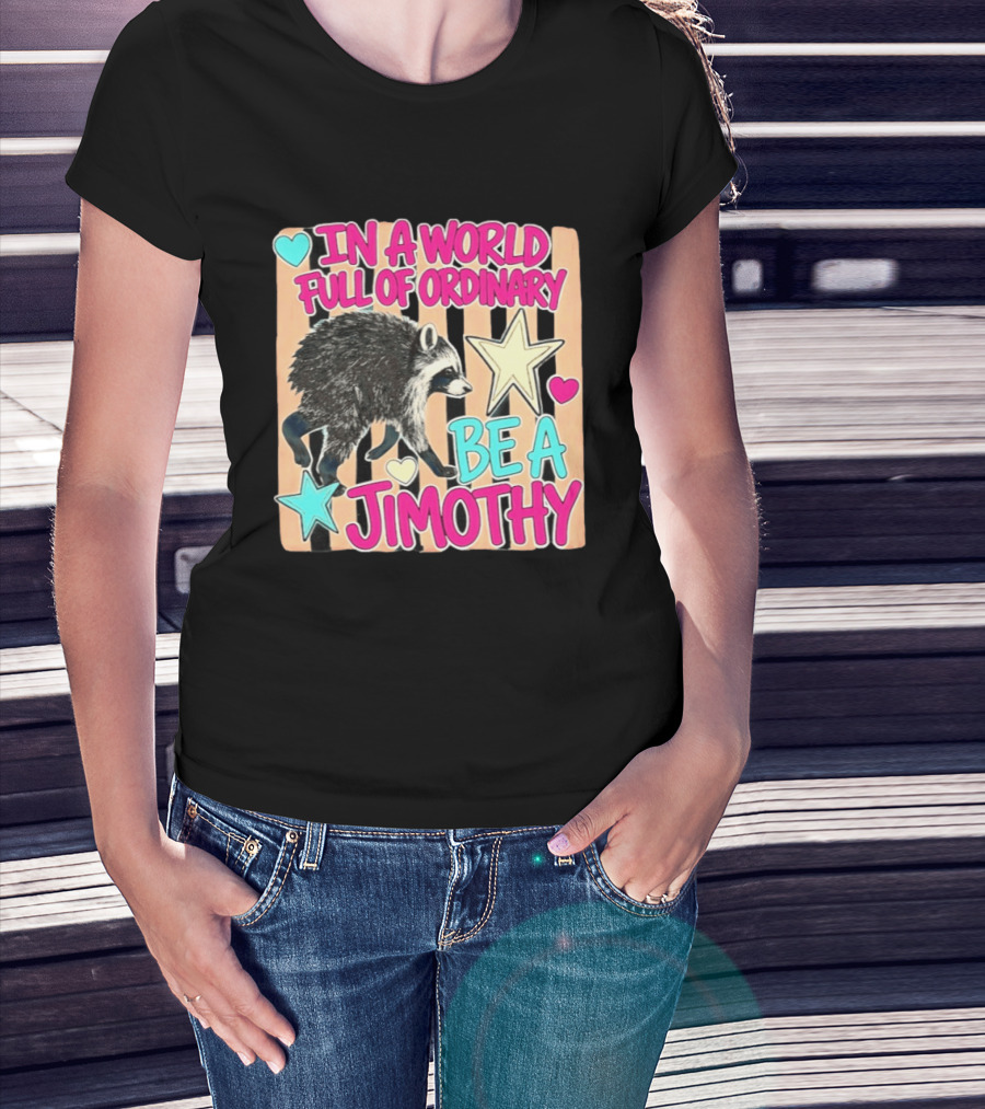 In A World Full Of Ordinary Be A Jimothy Raccoon With Stars And Hearts T-Shirt