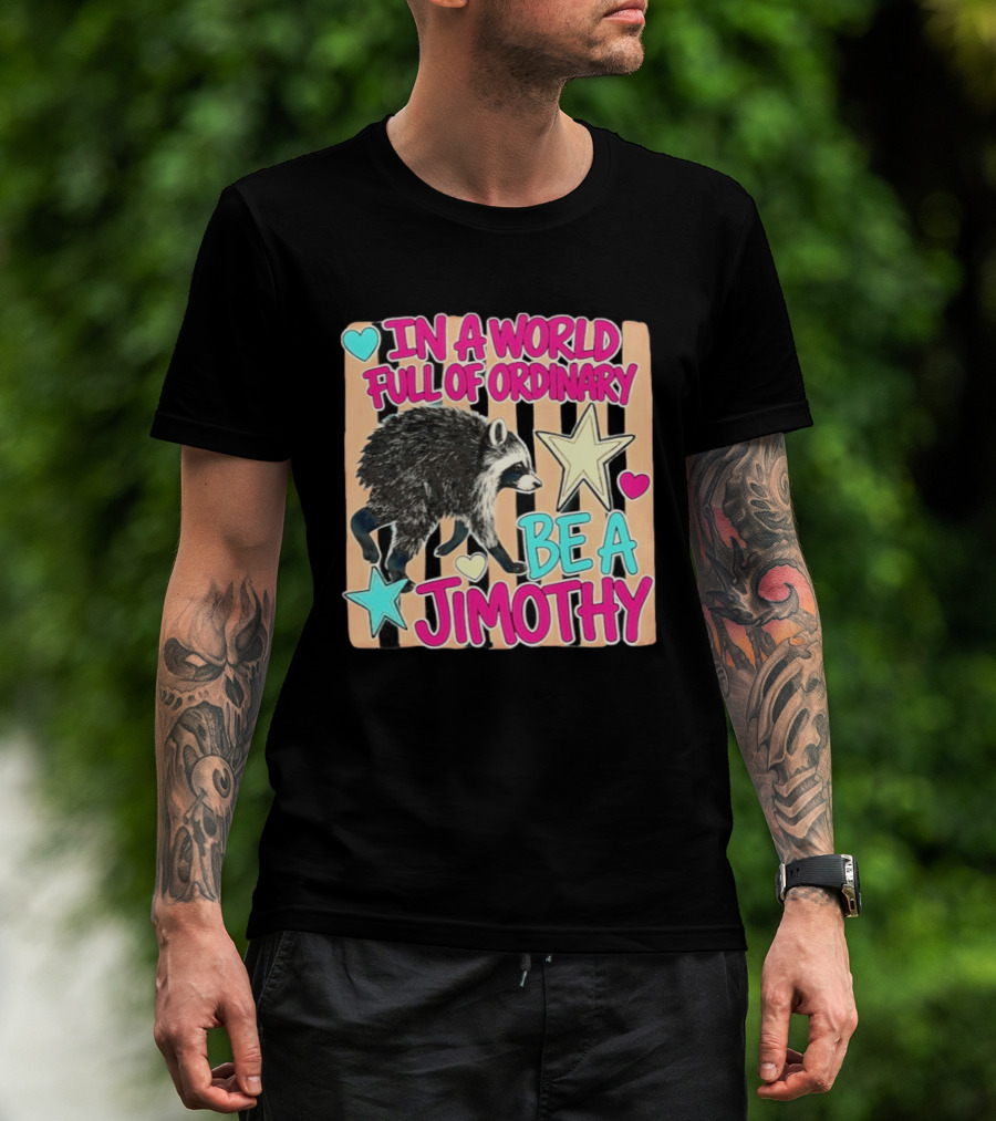 In A World Full Of Ordinary Be A Jimothy Raccoon With Stars And Hearts T-Shirt