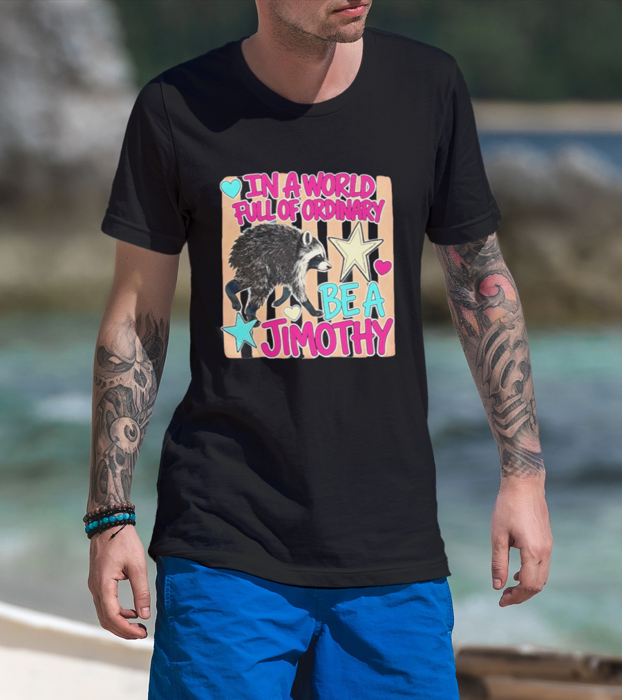 In A World Full Of Ordinary Be A Jimothy Raccoon With Stars And Hearts T-Shirt