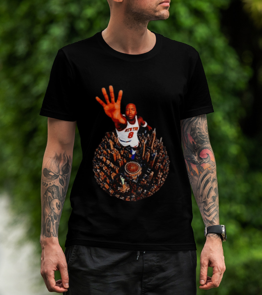 New York Knicks No 8 Aerial Cityscape Legend T-Shirt