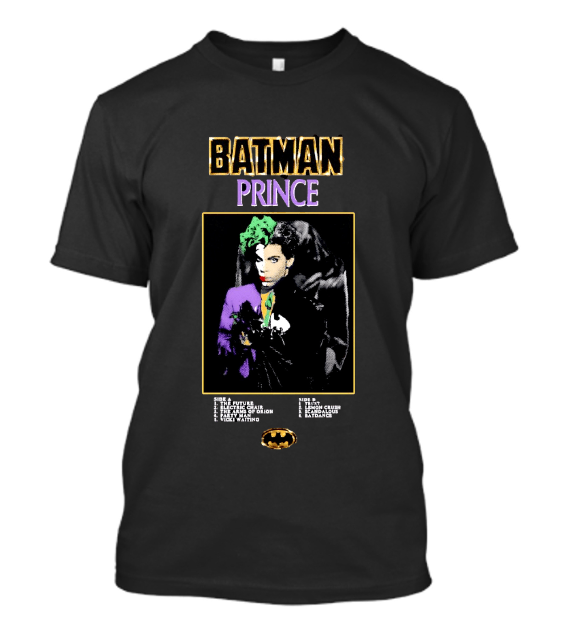 Batman Prince 1989 Soundtrack Album Cover Future Electric Chair Partyman Vicki Waiting Lemon Crush Scandalous Batdance T-Shirt