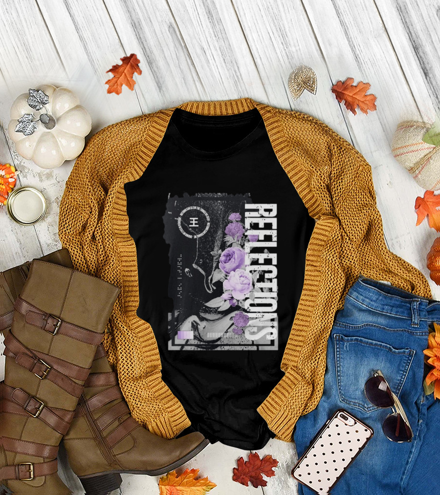 Reflections Peroxide Floral Typography with Purple Roses and Abstract Black and White T-Shirt