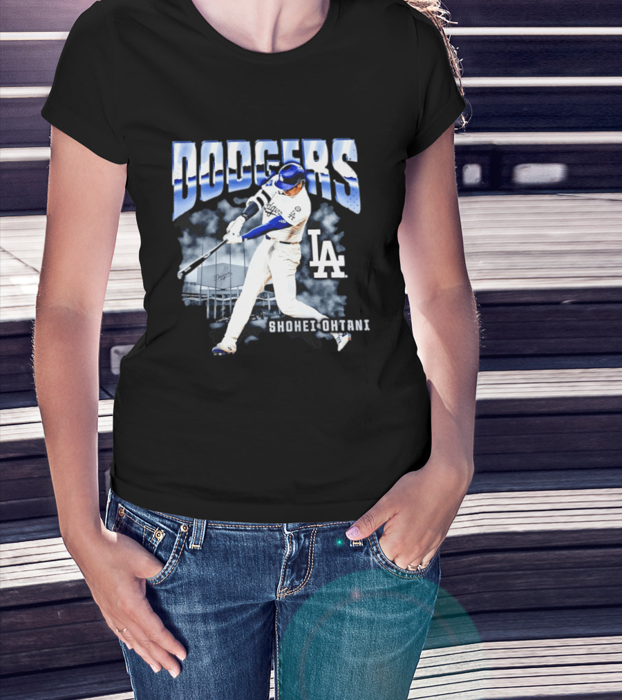Shohei Ohtani Los Angeles Dodgers MLB Baseball Star Hitter Action Dodgers Stadium T-Shirt
