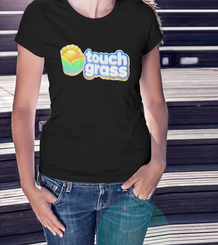 Touch Grass Plants Vs Zombies Sunflower Gaming Meme T-Shirt