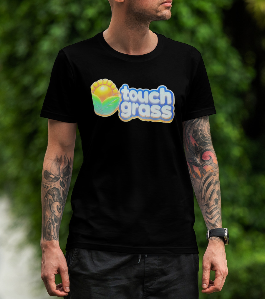 Touch Grass Plants Vs Zombies Sunflower Gaming Meme T-Shirt