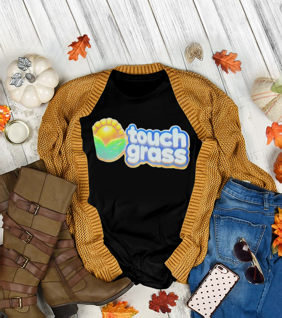 Touch Grass Plants Vs Zombies Sunflower Gaming Meme T-Shirt
