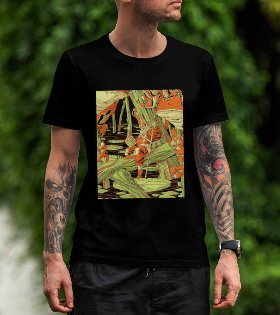 Swamp Explorer With Giant Frogs Wilderness Adventure T-Shirt