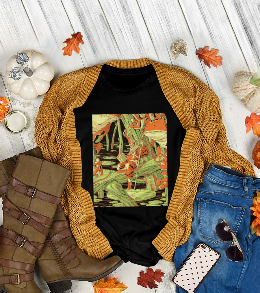 Swamp Explorer With Giant Frogs Wilderness Adventure T-Shirt