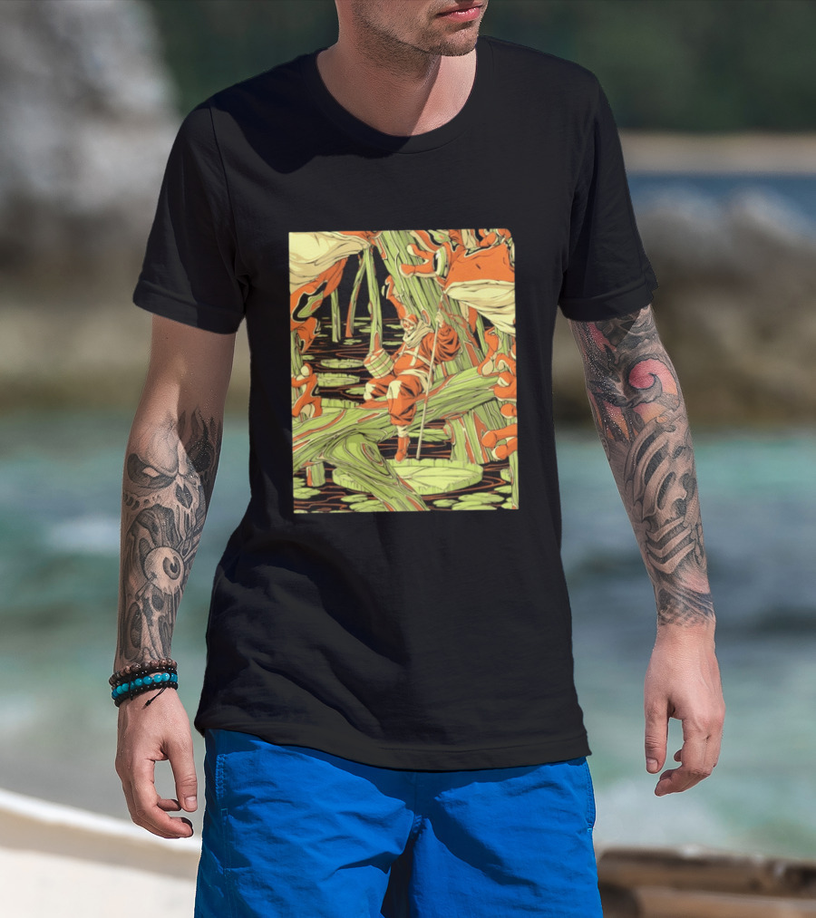 Swamp Explorer With Giant Frogs Wilderness Adventure T-Shirt