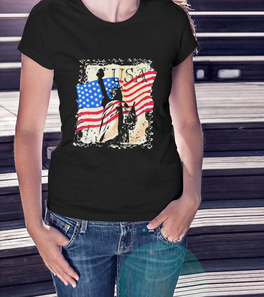 USA Statue Of Liberty American Flag T-Shirt