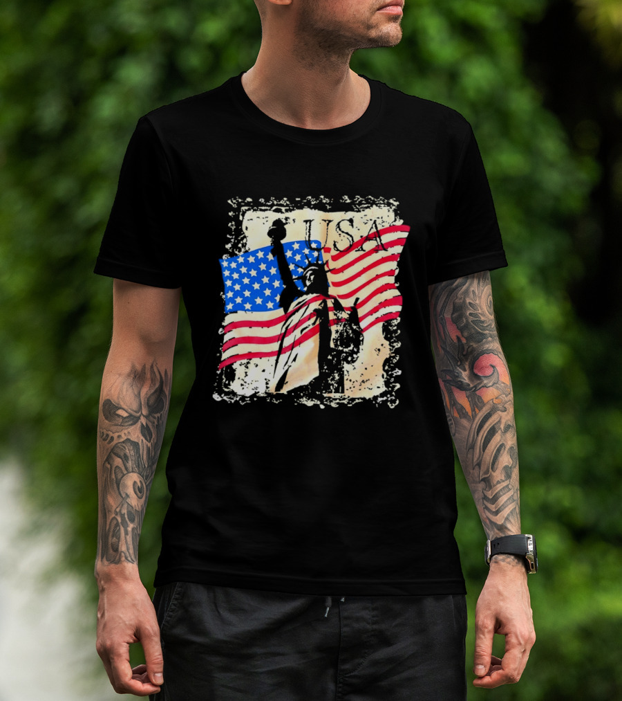 USA Statue Of Liberty American Flag T-Shirt