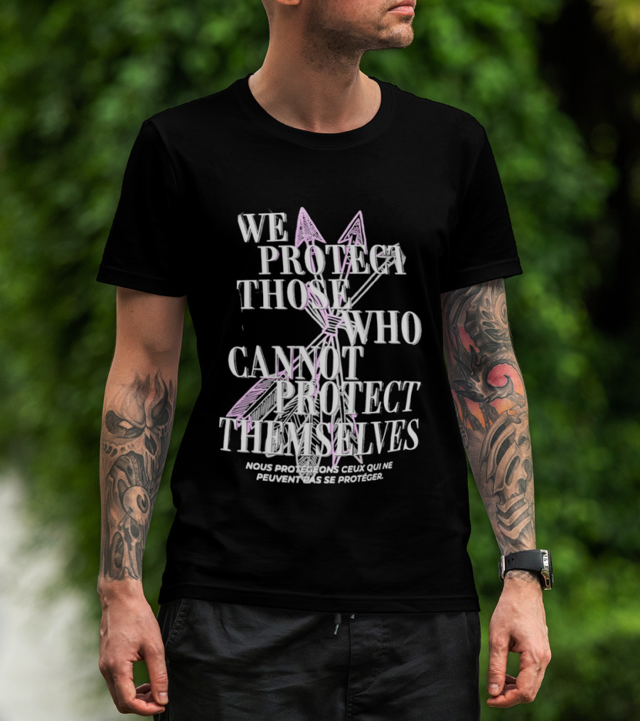 We Protect Those Who Cannot Protect Themselves Pink Sword Motif T-Shirt