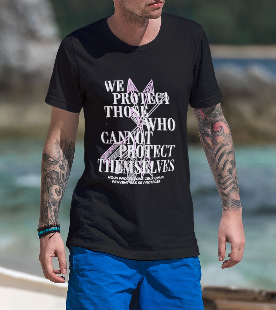 We Protect Those Who Cannot Protect Themselves Pink Sword Motif T-Shirt