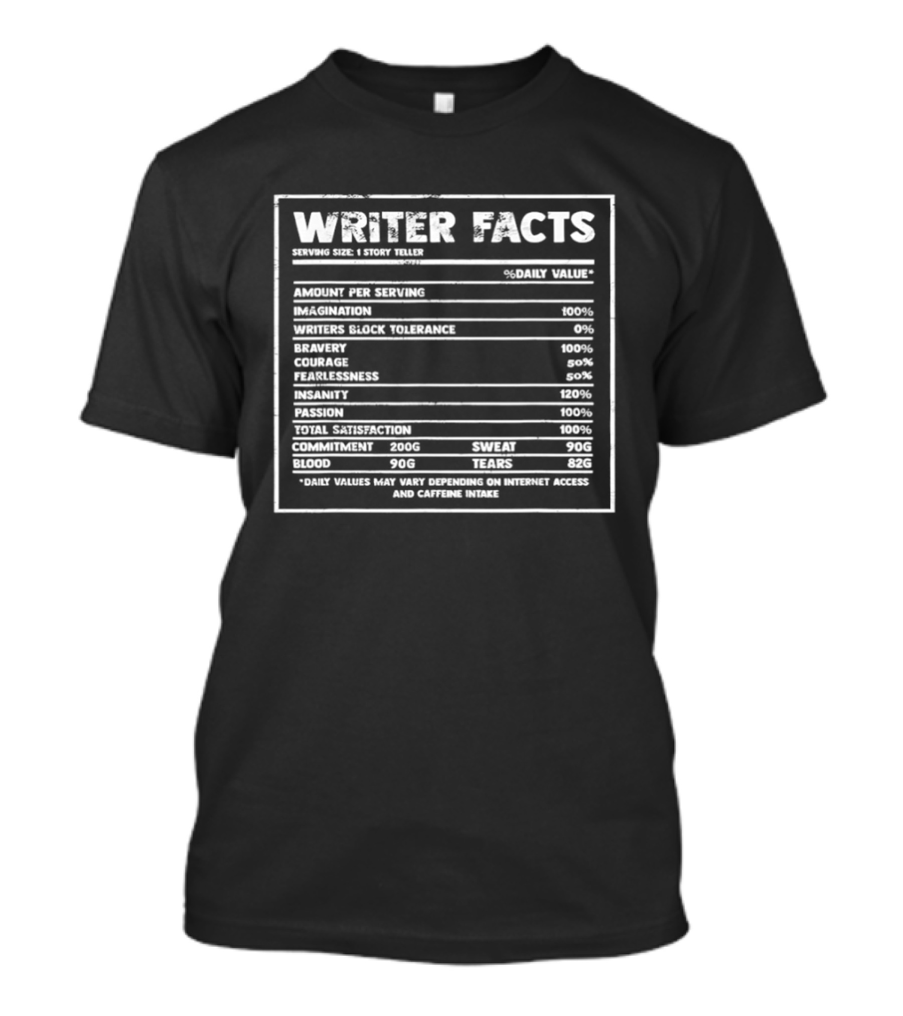 Writer Facts Nutrition Label For Creative Storytellers Authors T-Shirt