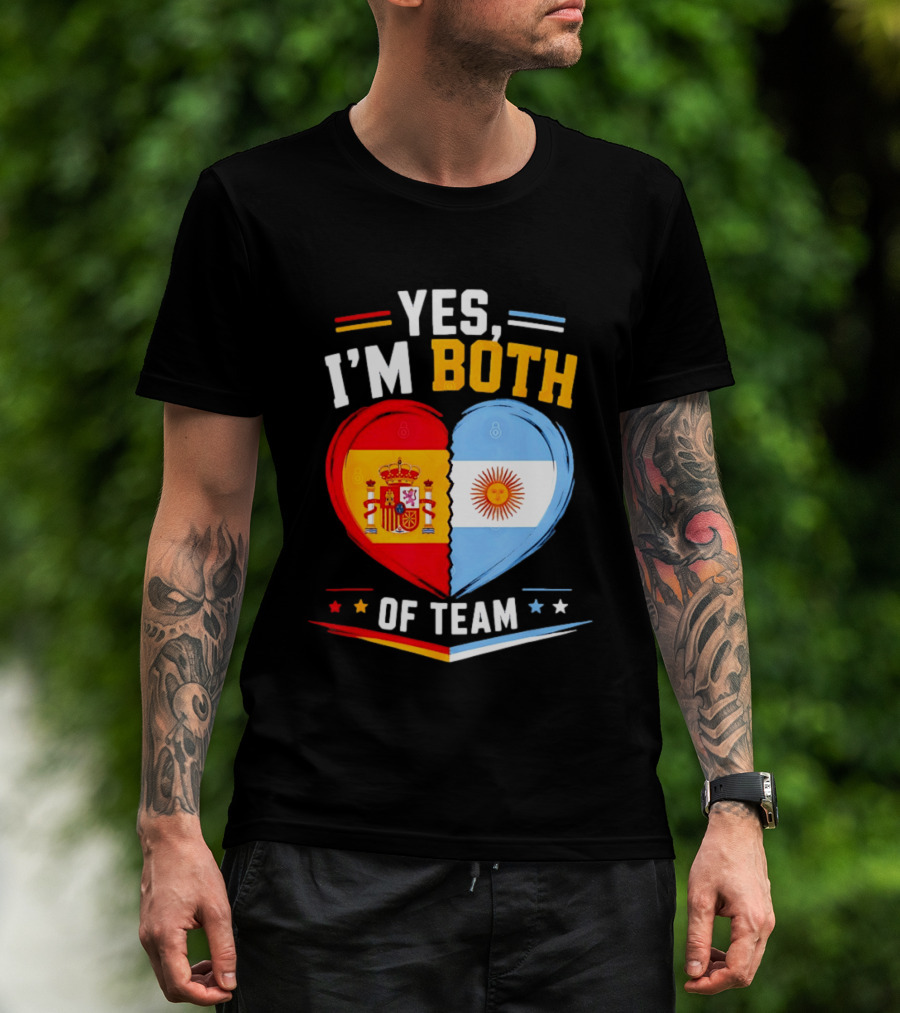 Yes I'm Both Team Spain And Argentina Heart Flags T-Shirt