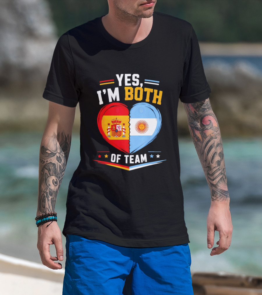 Yes I'm Both Team Spain And Argentina Heart Flags T-Shirt