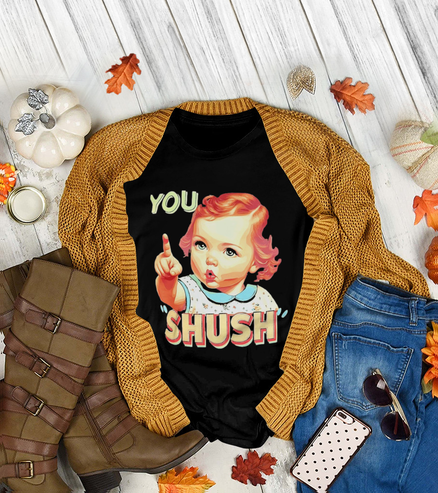 YOU SHUSH Vintage Style Baby Finger Pointing T-Shirt