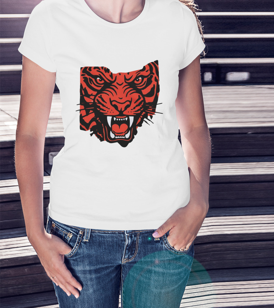 Aggressive Tiger Face Big Cat Animal Fierce Red And Black Tiger Head T-Shirt