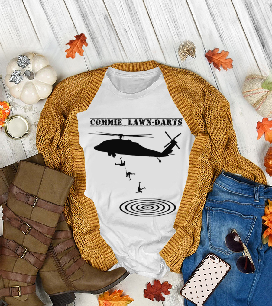Commie Lawn Darts Helicopter Paratrooper Meme Target Landing T-Shirt