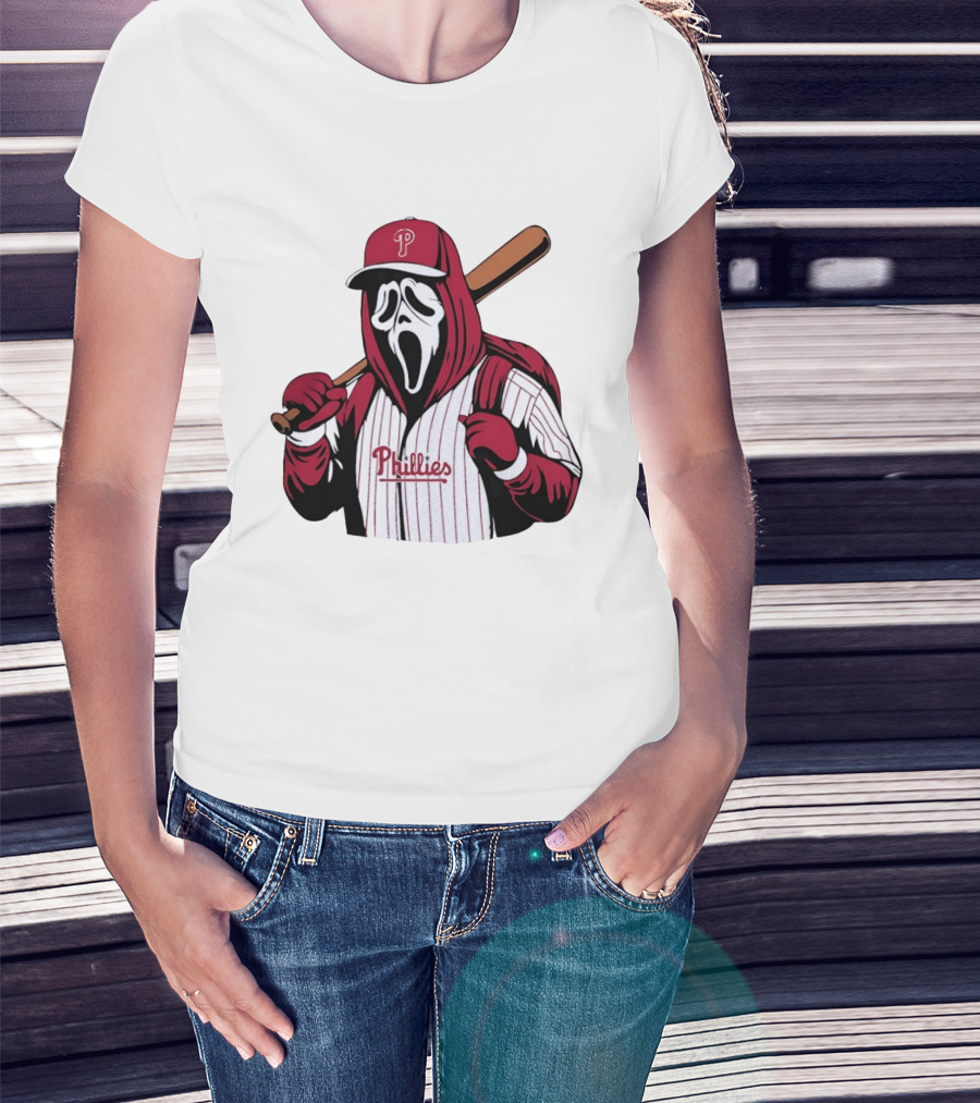 Philadelphia Phillies Ghostface Scream Baseball Horror Movie T-Shirt