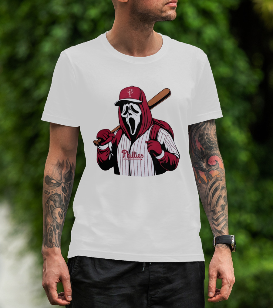 Philadelphia Phillies Ghostface Scream Baseball Horror Movie T-Shirt