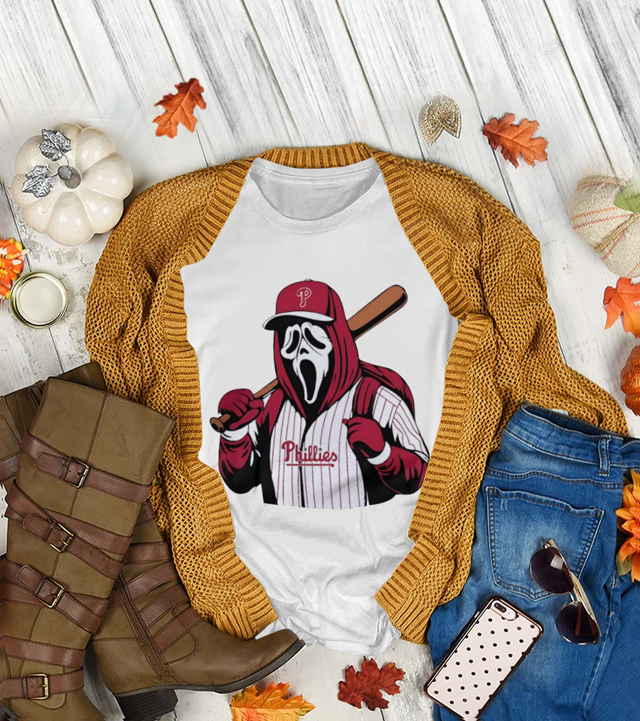 Philadelphia Phillies Ghostface Scream Baseball Horror Movie T-Shirt