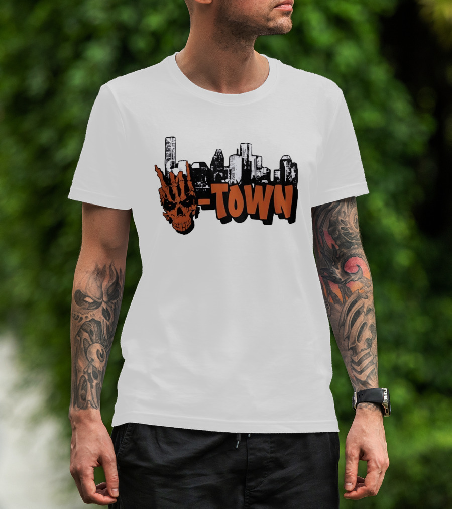 H Town Skull Skyline Houston Texas T-Shirt