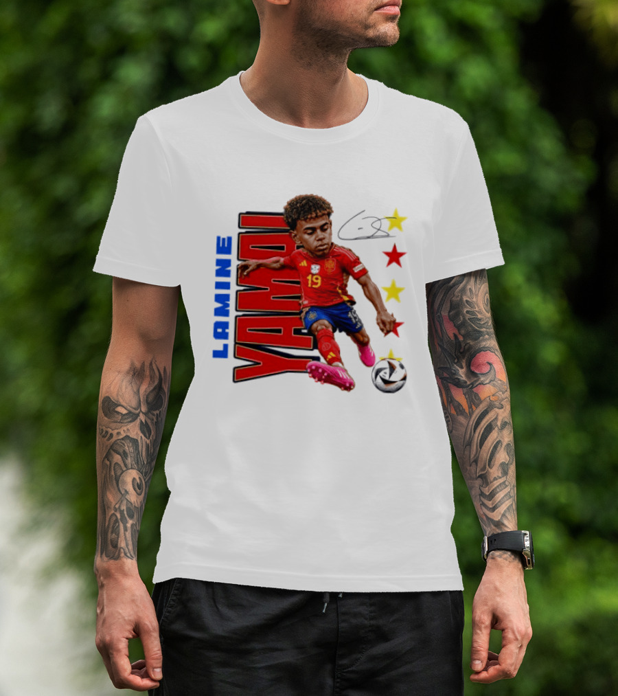 Lamine Yamal No 19 Spain National Team Soccer Star With Signature And Stars T-Shirt