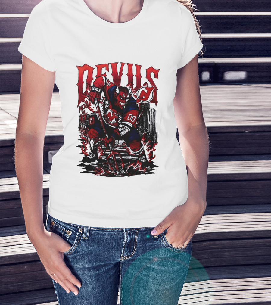 New Jersey Devils Hell On Ice Demon Skating T-Shirt