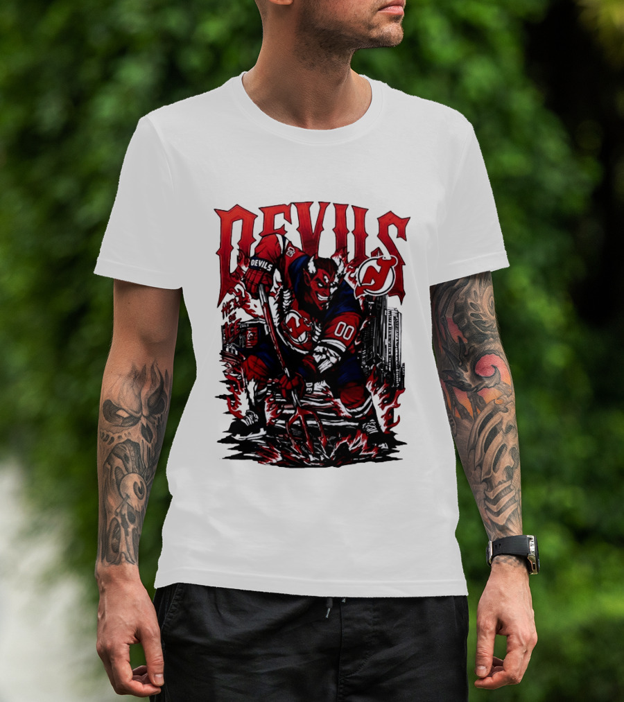 New Jersey Devils Hell On Ice Demon Skating T-Shirt