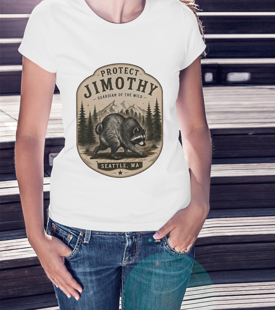 Protect Jimothy Guardian Of The Wild Seattle WA Raccoon Forest Adventure T-Shirt