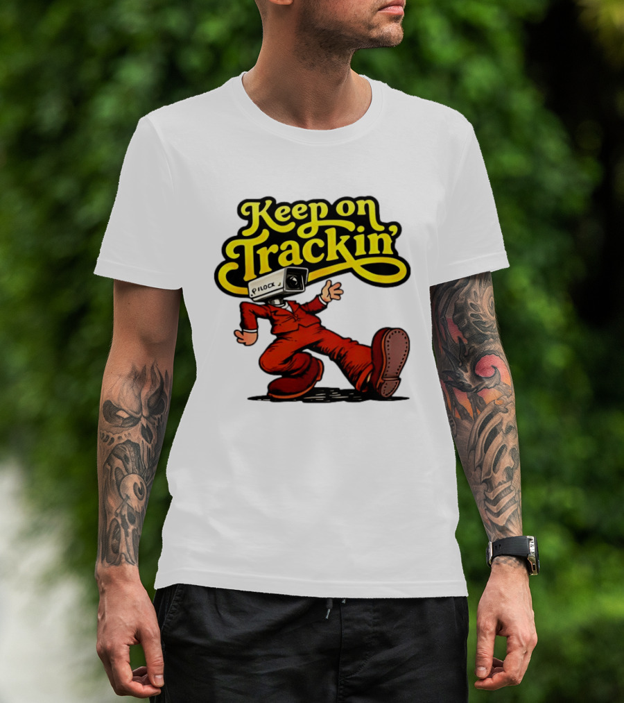 Keep On Trackin' Security Camera Head Person Walking T-Shirt