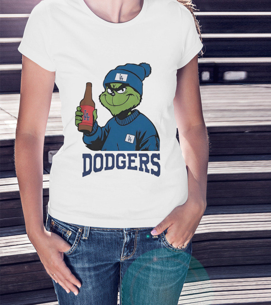Los Angeles Dodgers MLB Christmas Grinch Beanie And Sweater T-Shirt