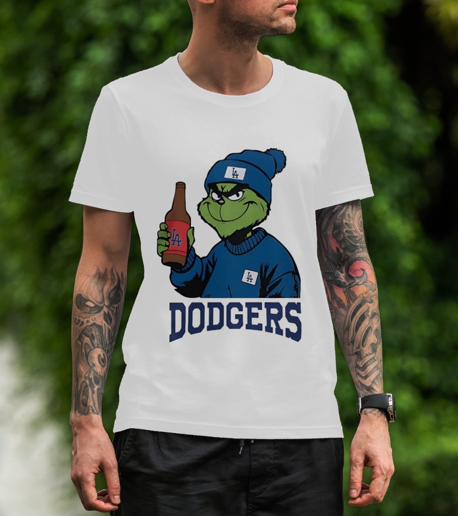 Los Angeles Dodgers MLB Christmas Grinch Beanie And Sweater T-Shirt