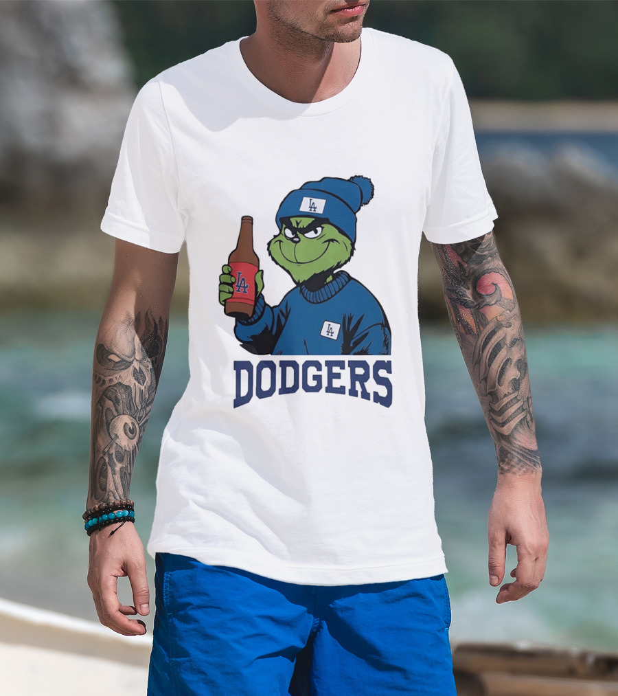 Los Angeles Dodgers MLB Christmas Grinch Beanie And Sweater T-Shirt
