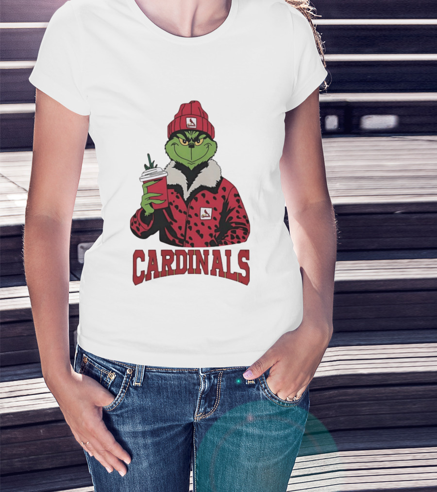 The Grinch In St Louis Cardinals Jacket With Coffee Christmas T-Shirt