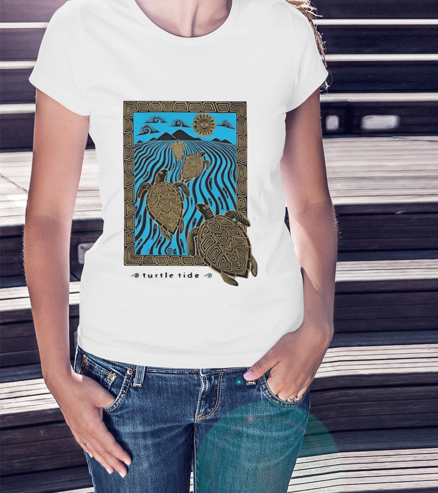 Turtle Tide Ocean Sea Life Coastal Nautical Waves And Sun T-Shirt