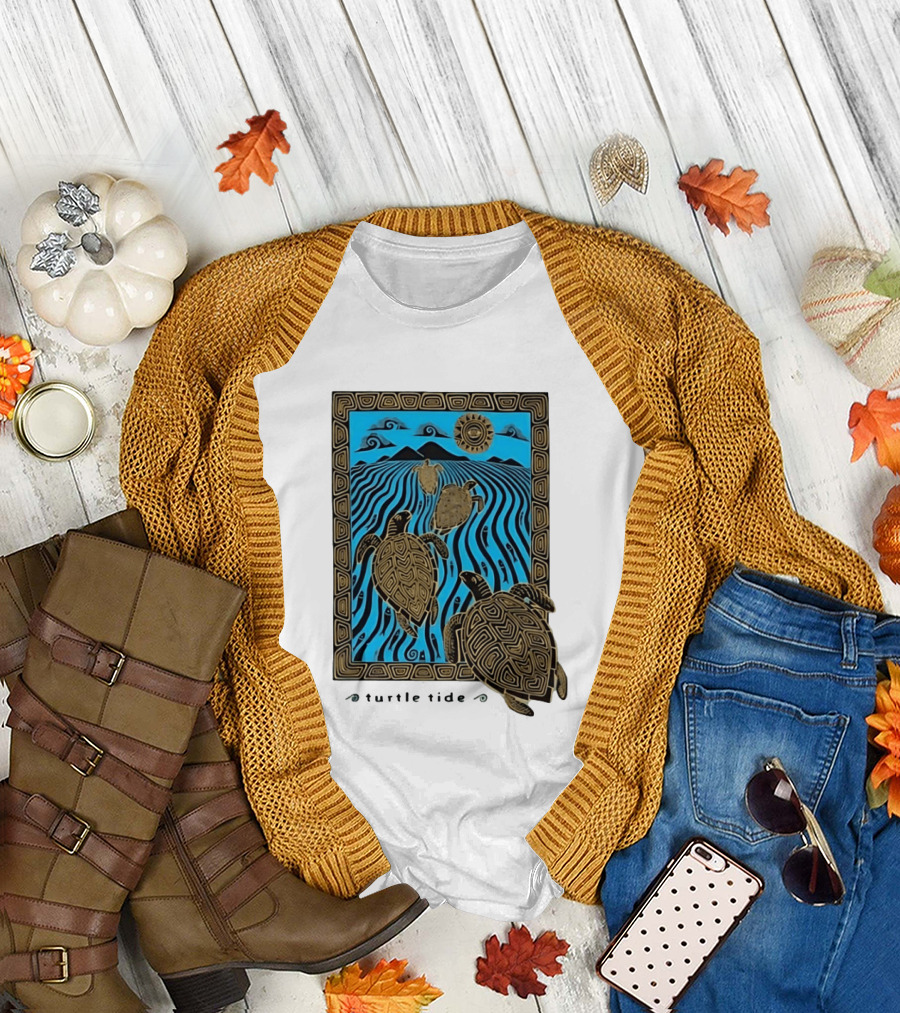 Turtle Tide Ocean Sea Life Coastal Nautical Waves And Sun T-Shirt