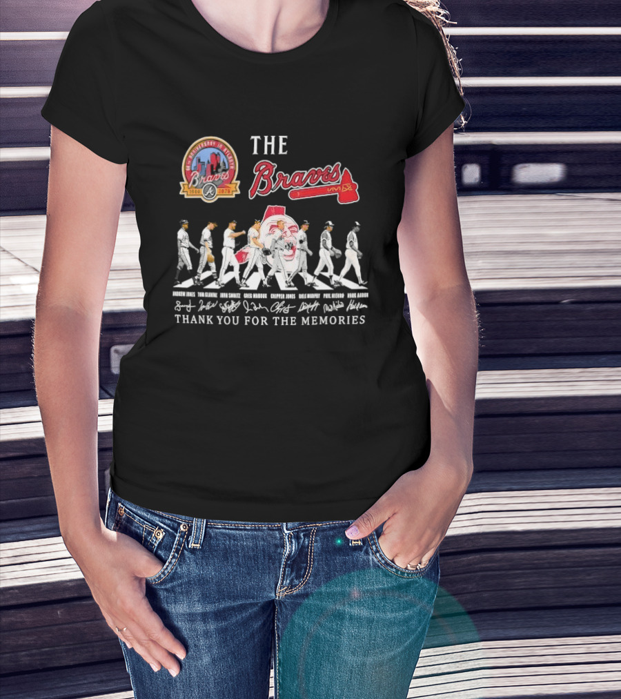 Atlanta Braves 60th Anniversary Legends Hank Aaron John Smoltz Greg Maddux Chipper Jones Thank You For The Memories T-Shirt