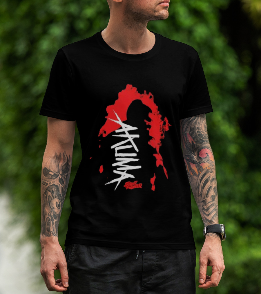 Akuma Street Fighter Red And White Brushstroke T-Shirt