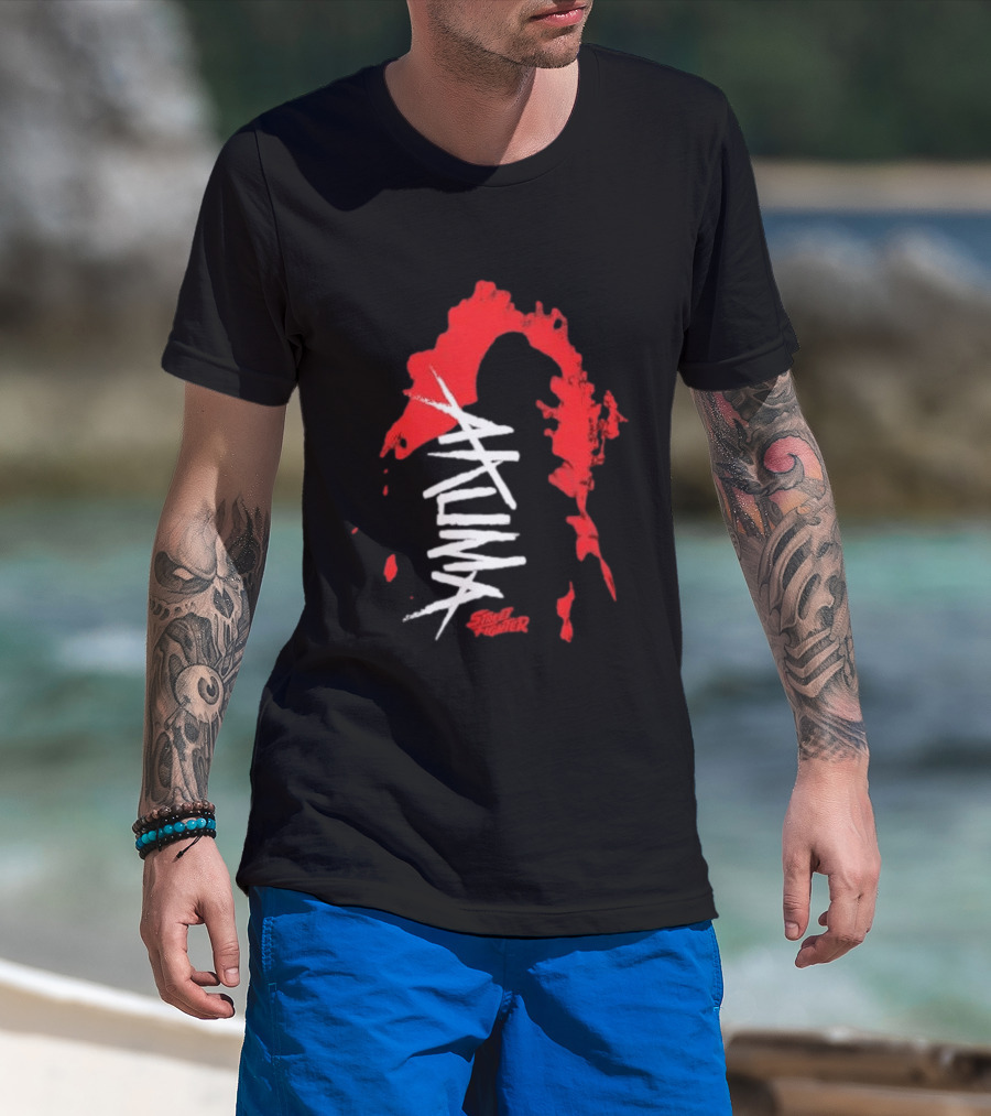 Akuma Street Fighter Red And White Brushstroke T-Shirt