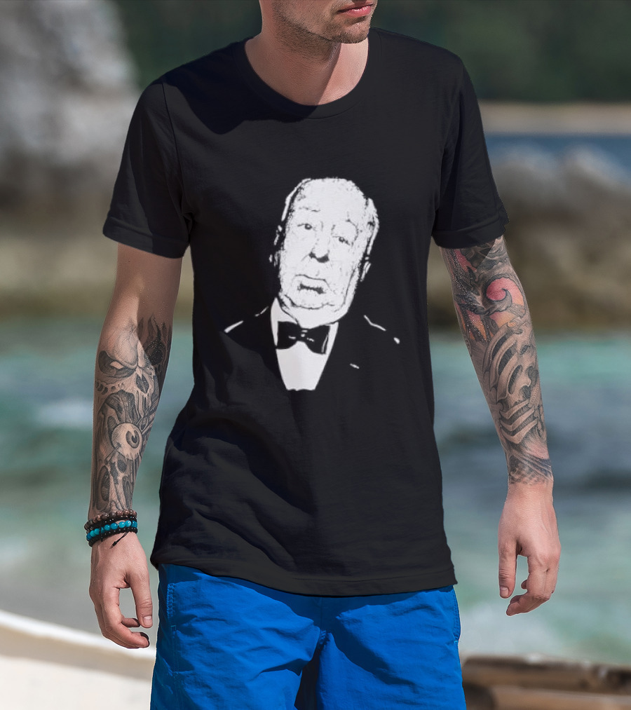 Alfred Hitchcock Staring Silhouette Iconic Filmmaker Style Bowtie T-Shirt