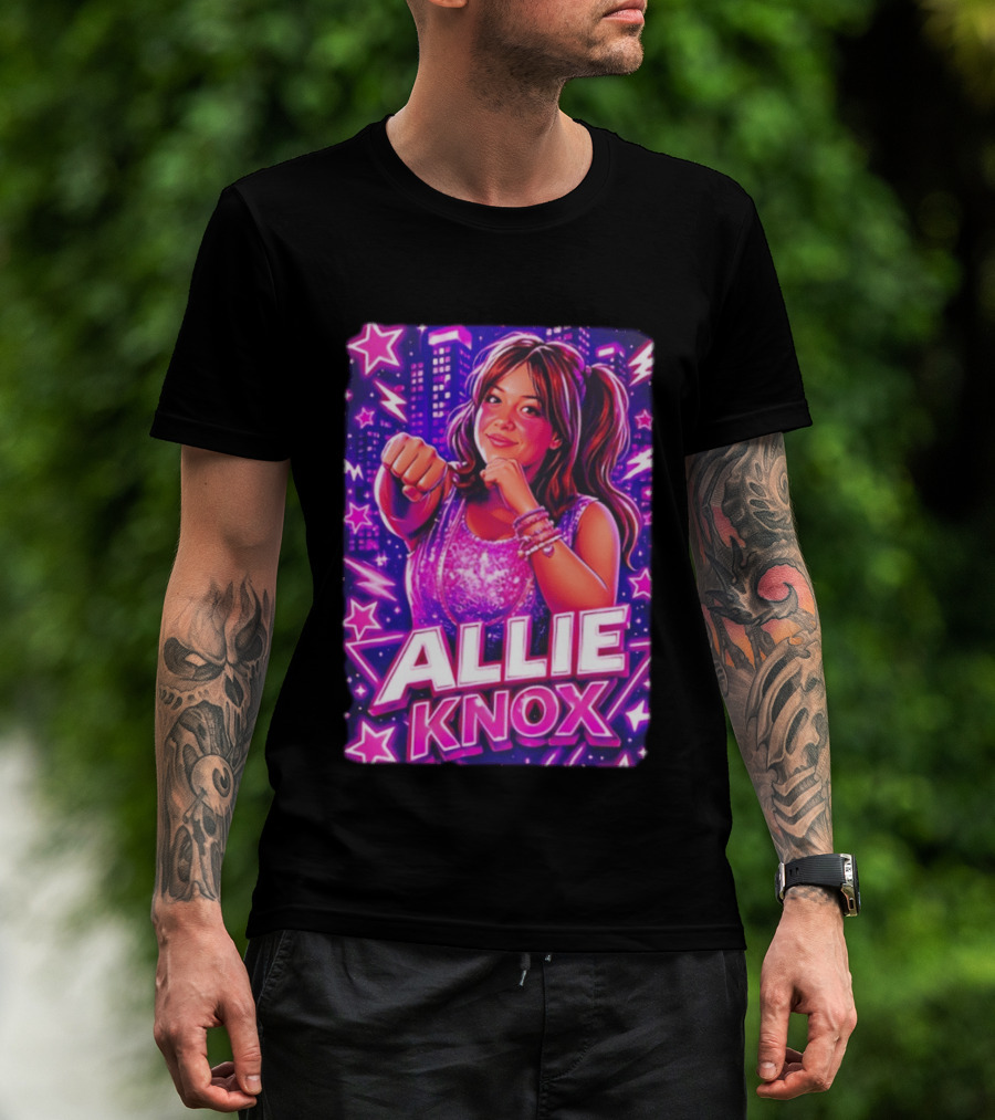 Allie Knox Retro Neon City Lights Style With Stars T-Shirt